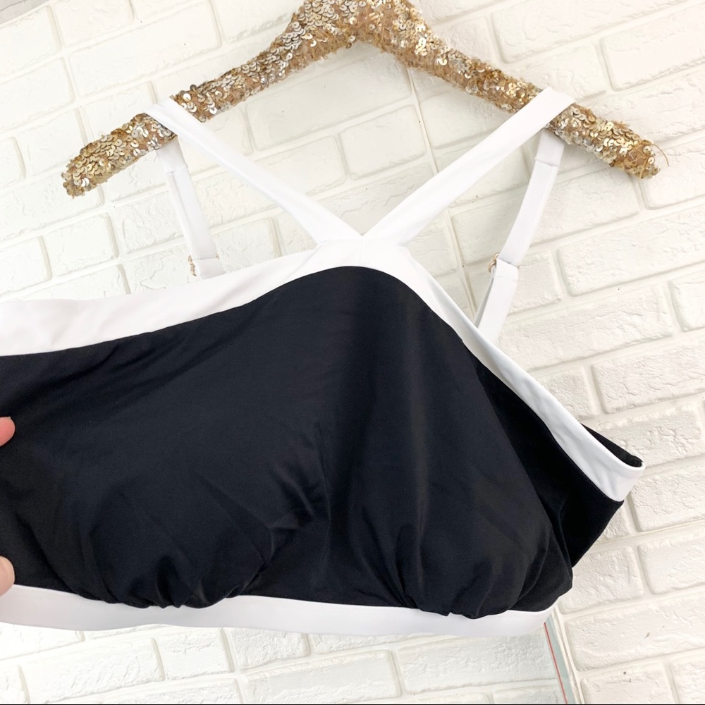 Coastal Blue high halter bikini top colorblock NEW - Picture 4 of 7